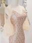 Scintillantes Doré Paillettes Robe De Soirée 2023 Trompette / Sirène V-Cou 1/2 Manches Dos Nu Train De Balayage Soirée Robe De Ceremonie
