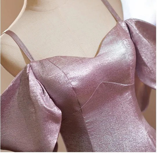 Chic / Beautiful Dusky Pink Glitter Prom Dresses 2024 A-Line / Princess Spaghetti Straps Short Sleeve Backless Floor-Length / Long Prom Formal Dresses