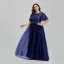 Vintage / Retro Navy Blue Lace Flower Sequins Prom Dresses 2023 A-Line / Princess Scoop Neck Short Sleeve Floor-Length / Long Prom Formal Dresses
