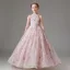 Charming Blushing Pink Beading Tassel Sequins Lace Flower Floor-Length / Long Birthday Flower Girl Dresses 2024 Ball Gown Scoop Neck Sleeveless Tulle