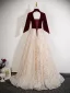 Chic / Beautiful Burgundy Sequins Prom Dresses 2025 A-Line / Princess V-Neck 1/2 Sleeves Backless Sash Floor-Length / Long Prom Formal Dresses