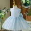 Bling Bling Sky Blue Glitter Birthday Flower Girl Dresses 2022 Ball Gown Scoop Neck Sleeveless Bow Short Flower Girl Dresses