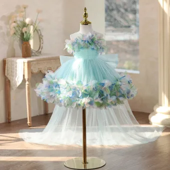 Charmant Vert Citron Appliques Noeud Anniversaire Robe Ceremonie Fille 2026 Robe Boule Encolure Dégagée Sans Manches Courte Robe Ceremonie Fille