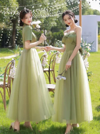 Simple Vert Cendré Noeud Robe Demoiselle D Honneur 2022 Princesse Manches Courtes Dos Nu Longue Demoiselle D Honneur Robe Pour Mariage
