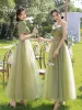 Modest / Simple Sage Green Bow Bridesmaid Dresses 2022 A-Line / Princess Short Sleeve Backless Floor-Length / Long Bridesmaid Wedding Party Dresses