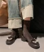 Fashion Black Street Wear Pearl Rhinestone Bow Womens Boots 2024 Leather 7 cm Block Heels Round Toe Boots