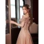 Elegant Nude Prom Dresses 2022 A-Line / Princess Ruffle Off-The-Shoulder Short Sleeve Backless Beading Sequins Floor-Length / Long Prom Formal Dresses