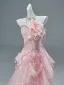 Luxe Charmant Rose Bonbon Perlage Paillettes Appliques Volants en Cascade Robe De Soirée 2026 Trompette / Sirène Bustier Sans Manches Dos Nu Train De Balayage Robe De Ceremonie