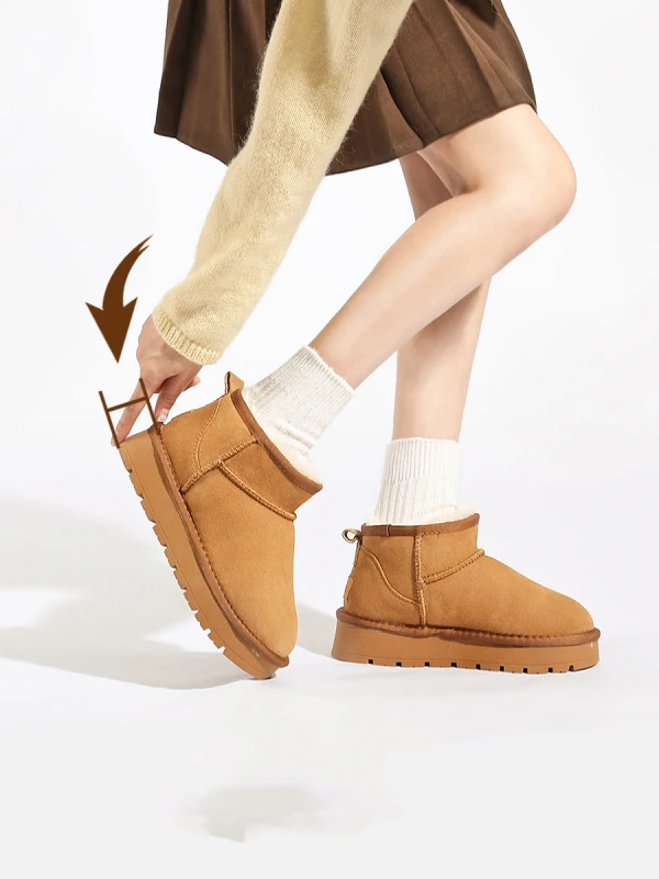 Comfortable Brown Street Wear Leather Flat Suede Snow Boots 2024 Round Toe Womens Boots