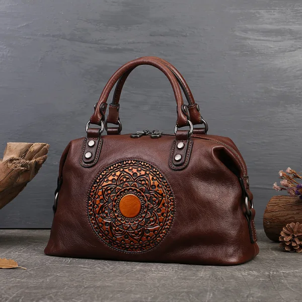 Vintage / Retro Coffee Leather Totem Women's Bags Handbag 2023 Street Wear