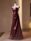 Sexy Burgundy Evening Dresses 2024 A-Line / Princess Strapless Sleeveless Backless Floor-Length / Long Evening Party Formal Dresses