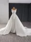 Haut de Gamme Blanche Paillettes Fleur Satin Robe De Mariée 2024 Trompette / Sirène Encolure Carrée Sans Manches Dos Nu Chapel Train Mariage