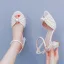 Élégant Blanche Perle Bride Cheville Chaussure De Mariée 2024 7 cm Talons Épais Peep Toes / Bout Ouvert Mariage Sandales Talons Hauts
