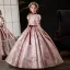 Lovely Blushing Pink Flower Girl Dresses Glitter 2024 Ball Gown Square Neckline Short Sleeve Bow Sash Floor-Length / Long