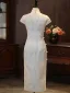 Chinesischer Stil Weiß Stickerei Gespaltete Front Seide Cheongsam 2026 Meerjungfrau Stehkragen Ärmel Wadenlang