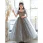 Chic / Belle Gris Étoile Paillettes Anniversaire Robe Ceremonie Fille 2022 Robe Boule Encolure Carrée Gonflée Manches Courtes Perlage Dos Nu Longue Robe Ceremonie Fille