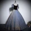Elegant Sky Blue Appliques Prom Dresses 2024 Ball Gown Square Neckline Puffy Short Sleeve Backless Floor-Length / Long Prom Formal Dresses