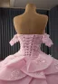 Luxe Rougissant Rose Fait main Perlage Perle Paillettes Appliques Robe De Mariée 2025 Robe Boule De l'épaule Manches Courtes Dos Nu Chapel Train Mariage