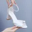Élégant Blanche Perle Chaussure De Mariée 2024 Bride Cheville 7 cm Talons Épais Peep Toes / Bout Ouvert Mariage Sandales Talons Hauts