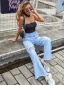 Ripped Women Sky Blue High Waist Denim Jeans 2021 Street Wear Wide Leg Cotton Bottoms Pants