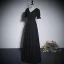 Chic / Belle Noire Robe De Soirée 2023 Princesse V-Cou Manches Courtes Longue Soirée Robe De Ceremonie