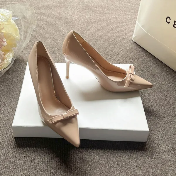 Fashion Black Office OL Bow Pumps 2026 10 cm Stiletto Heels Pointed Toe Pumps