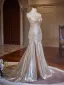 Sexy Argenté Fendue devant Robe De Soirée 2024 Trompette / Sirène Bustier Sans Manches Dos Nu Train De Balayage Soirée Robe De Ceremonie