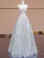 Flower Fairy White Lace Flower Appliques Prom Dresses 2024 A-Line / Princess Strapless Sleeveless Backless Floor-Length / Long Prom Formal Dresses