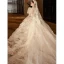 Luxury / Gorgeous Charming Ivory Beading Pearl Rhinestone Star Sequins Wedding Dresses 2022 Ball Gown High Neck Cascading Ruffles Short Sleeve Royal Train
