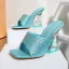 Summer Fashion Pool Blue Street Wear Rhinestone Womens Sandals 2022 9 cm Crystal Stiletto Heels Open / Peep Toe Sandals High Heels