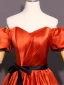 Elegant Orange Satin Prom Dresses 2024 A-Line / Princess Off-The-Shoulder Short Sleeve Backless Bow Sash Floor-Length / Long Prom Formal Dresses