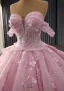 Luxe Rougissant Rose Fait main Perlage Perle Paillettes Appliques Robe De Mariée 2025 Robe Boule De l'épaule Manches Courtes Dos Nu Chapel Train Mariage