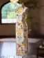 Chinese style Yellow Printing Tea-length Prom Split Front Cheongsam 2024 Trumpet / Mermaid High Neck Sleeveless