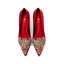 Chinese style Red Satin Rhinestone Wedding Shoes 2024 Low Heel Pointed Toe Wedding Pumps High Heels