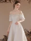 Chic / Beautiful Ivory Pearl Homecoming Graduation Dresses Prom Dresses 2023 A-Line / Princess Off-The-Shoulder Short Sleeve Backless Tea-length Formal Dresses