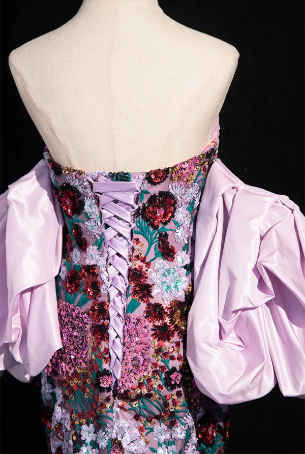 Fantaisie Multi-Couleurs Paillettes Robe De Soirée 2024 Trompette / Sirène Bustier Gonflée Manches Courtes Dos Nu Longue Soirée Robe De Ceremonie