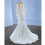 High-end White Beading Sequins Lace Flower Wedding Dresses 2023 Trumpet / Mermaid Scoop Neck Long Sleeve Sweep Train Wedding