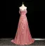 Schöne Rosa Perlenstickerei Applikationen Ballkleider 2025 A Linie Off Shoulder Ärmellos Rückenfreies Sweep / Pinsel Zug Ball Festliche Kleider