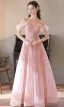 Charmant Rougissant Rose Perlage En Dentelle Fleur Robe De Bal 2024 Princesse De l'épaule Sans Manches Dos Nu Longue Promo Robe De Ceremonie