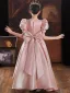 Lovely Blushing Pink Satin Birthday Flower Girl Dresses 2022 A-Line / Princess Scoop Neck Short Sleeve Beading Sequins Bow Floor-Length / Long
