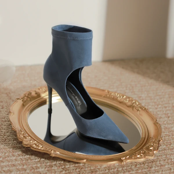 Chic / Beautiful Ocean Blue Street Wear Winter Suede Pumps 2023 Leather 8 cm Stiletto Heels Pointed Toe Pumps High Heels