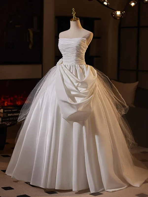 Vintage / Retro White Appliques Wedding Dresses 2025 Ball Gown Strapless Sleeveless Backless Floor-Length / Long Wedding