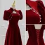 Chinese style Burgundy Suede Pearl Prom Dresses 2022 A-Line / Princess High Neck Short Sleeve Backless Floor-Length / Long Prom Formal Dresses