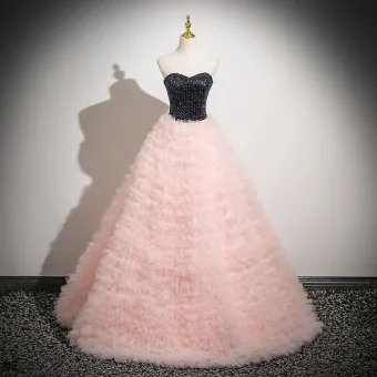 Chic Beautiful Blushing Pink Beading Pierced Prom Dresses 2025 Ball Gown Strapless Sleeveless Backless Floor Length Long Prom Formal Dresses