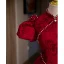 Vintage / Retro Burgundy Pearl Lace Flower Prom Dresses 2022 A-Line / Princess High Neck Puffy Short Sleeve Floor-Length / Long Backless Formal Dresses