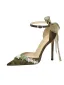 Chic / Beautiful Clover Green Appliques Bow Ankle Strap Prom Womens Sandals 2025 Leather 10 cm Stiletto Heels Pointed Toe Womens Shoes