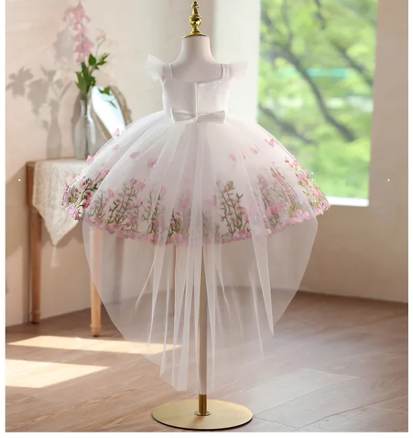 Flower Fairy White Butterfly Appliques Embroidered Birthday Flower Girl Dresses 2026 Ball Gown Square Neckline Sleeveless Backless Short