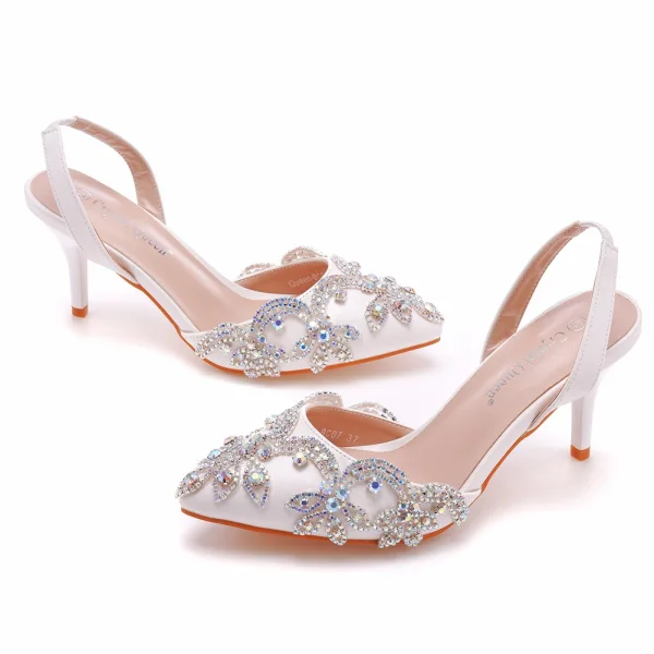 Uroczy Białe Rhinestone Buty Ślubne 2023 7 cm Szpilki Szpiczaste Ślub Sandały Wysokie Obcasy