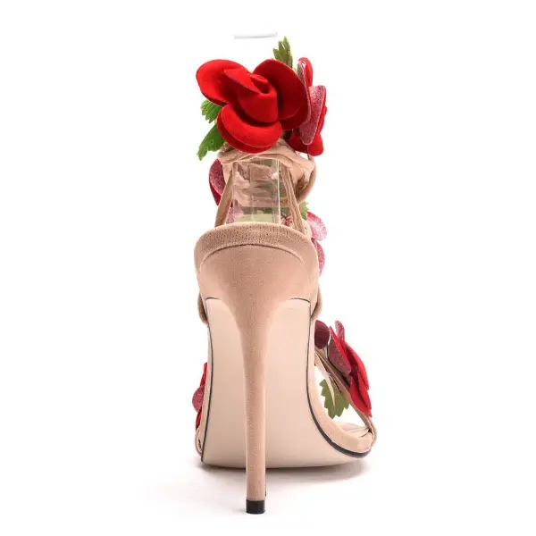 Chic / Belle Beige Été Jardin / Extérieur Appliques Sandales Femme 2023 Bride Cheville 11 cm Talons Aiguilles Peep Toes / Bout Ouvert Sandales Talons Hauts