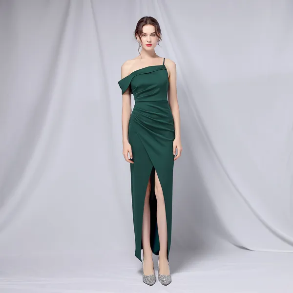 Modest / Simple Black Party Dresses 2022 Trumpet / Mermaid Spaghetti Straps Sleeveless Backless Floor-Length / Long Evening Party Cocktail Party Formal Dresses